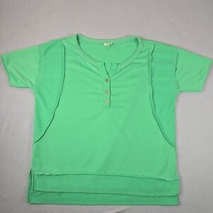 Bibi Women's Short‎ Sleeve Shirt SIZE XL Green Distressed